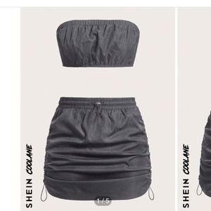 Solid tube top & drawstring side skirt